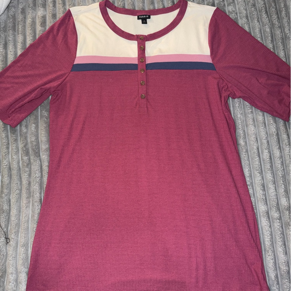 Torrid Pink and Cream Button-Accent Top